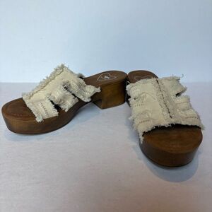 Rocket Dog Women's Clipper Frayed Canvas Cream Platform Sandals Size 9 Slip On